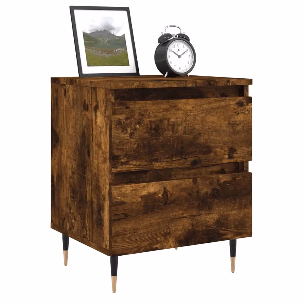 Berkfield Home Set of 2 Smoked Oak Bedside Cabinets in Brown, W/D/H: 40 x 35 x 50 cm – 3
