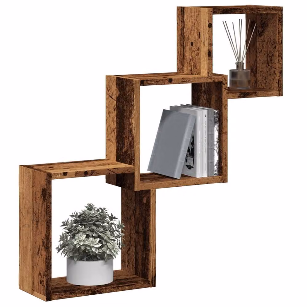 Berkfield Home Wall Cube Shelves in Old Wood Brown, W/D/H: 68 x 15 x 68 cm – 2