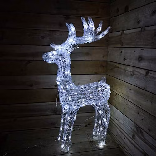 Premier White LED Acrylic Reindeer for Indoor and Outdoor Christmas Decoration