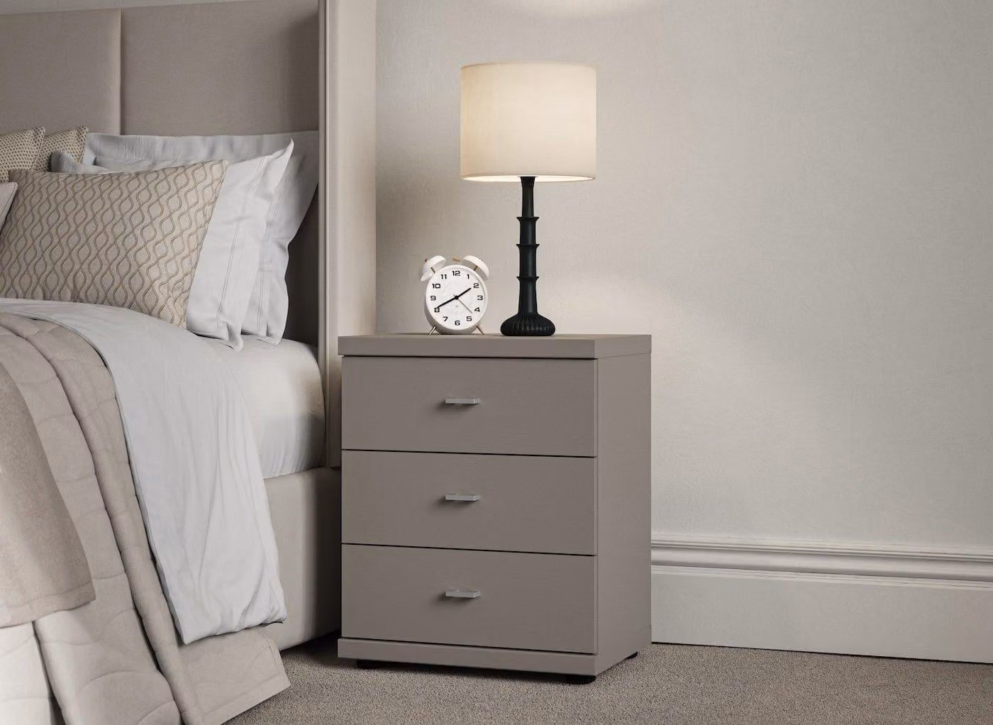 Wiemann Dover 3-Drawer Bedside Table in Grey and White