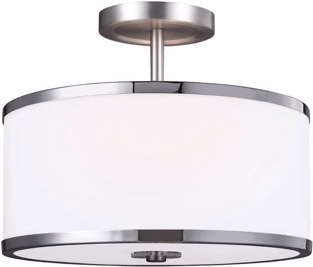 Elstead Prospect Park 2 Light Semi Flush Ceiling Light in Chrome and Grey with Glass Shades and E27 Base