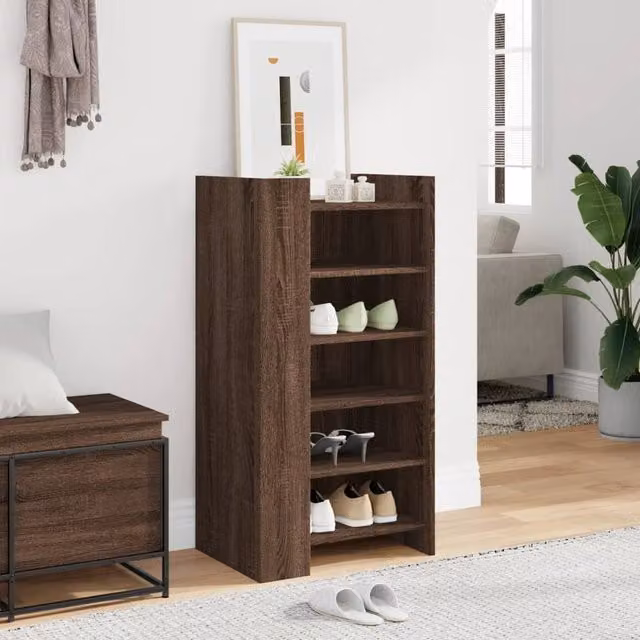 Berkfield Home Brown Oak Shoe Cabinet with Hinged Doors and Internal Shelves, W/D/H: 52 x 37.5 x 100 cm – 1