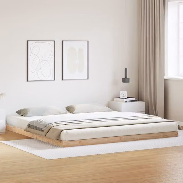 Berkfield Home Minimalist Solid Pine Wood Bed Frame in Beige, W/D/H: 180 x 220 cm