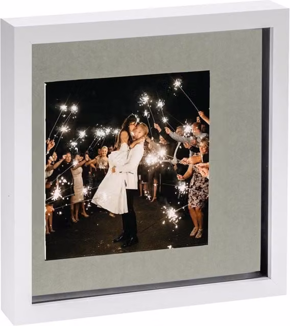 Nicola Spring Single Square 3D Box Photo Frame in White and Grey with 6x6 inch Mount