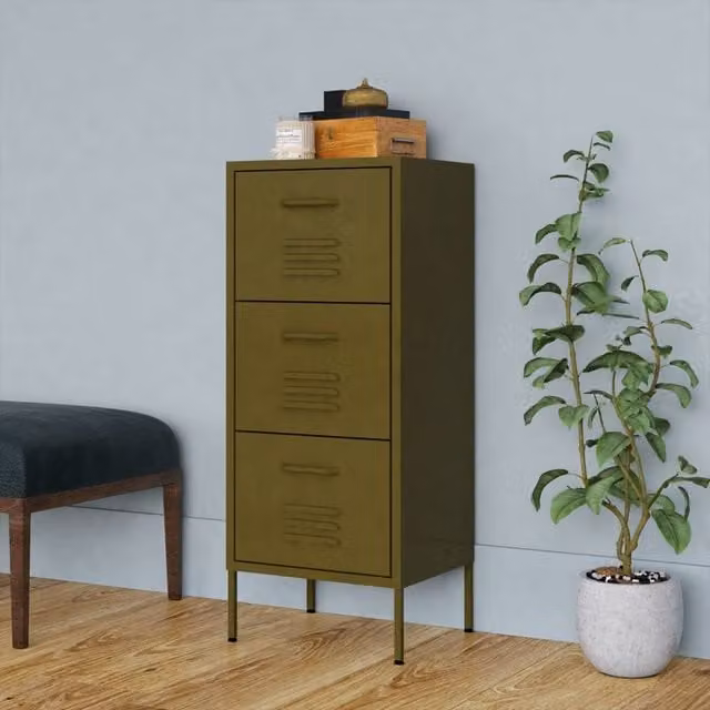 Berkfield Home Industrial Metal Storage Cabinet in Matt Green, W/D/H: 42.5 x 35.0 x 101.5 cm – 1