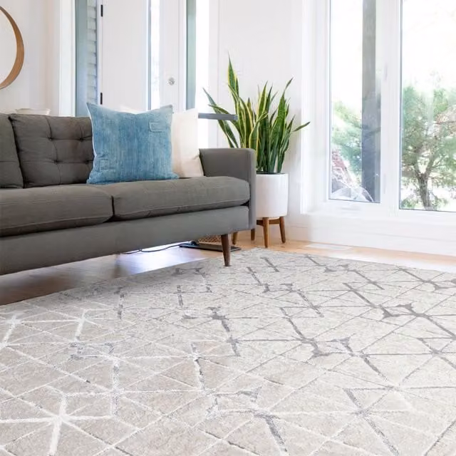 The Rug Shop UK Grey Modern Geometric Machine Woven Area Rug W: 240 cm, D: 340 cm