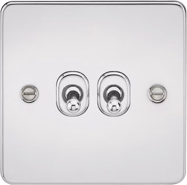 Knightsbridge 10AX 2G 2-way toggle switch with flat plate in polished chrome