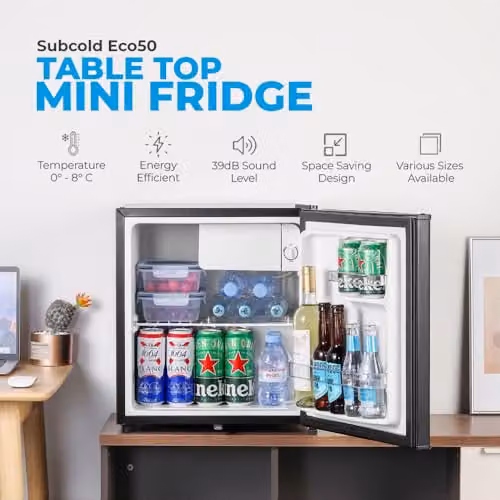 Subcold Eco50 Mini Fridge Black, 45L Countertop Compressor Model with Lockable Solid Door – 3
