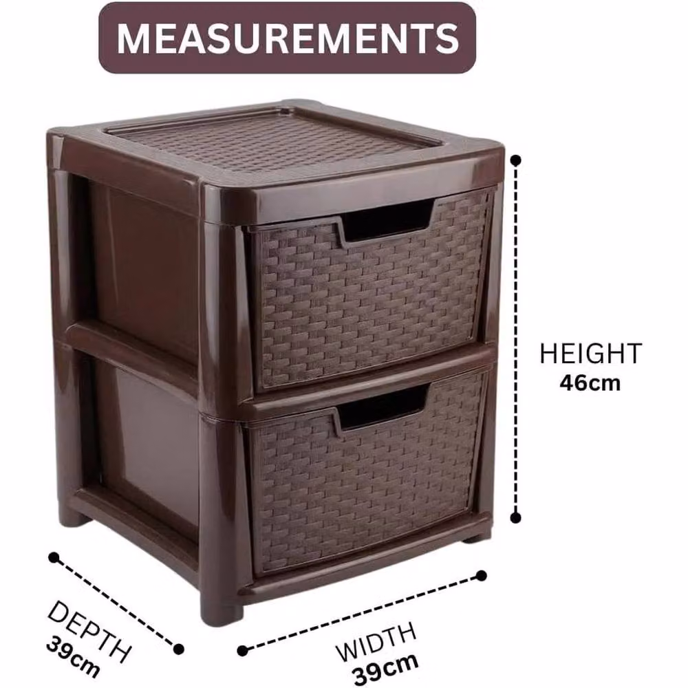 FORGEVIO 2 Tier Plastic Storage Drawer Cabinet in Brown – 2