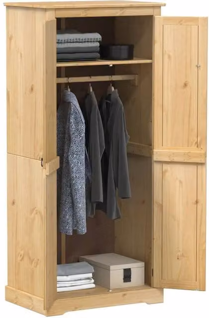 Berkfield Home Corona Wardrobe in Natural Solid Wood Pine, W/D/H: 76 x 50 x 170 cm