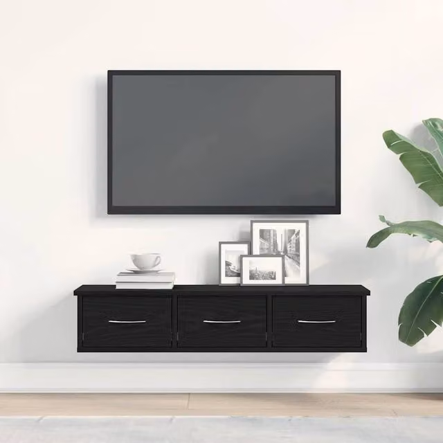 Berkfield Home Wall Mounted Cabinet in Black Oak, W/D/H: 88 x 26 x 18.5 cm