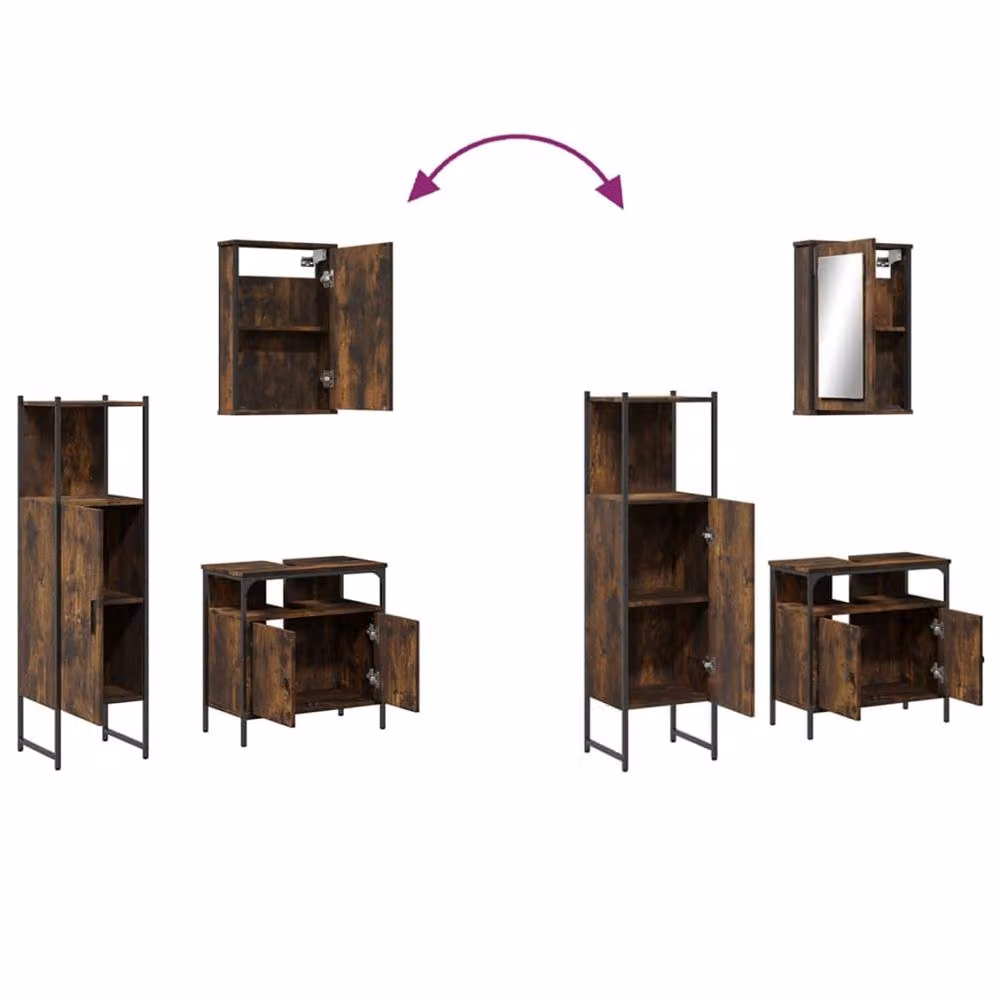 Berkfield Home 3 Piece Industrial Bathroom Furniture Set in Smoked Oak Brown – 4