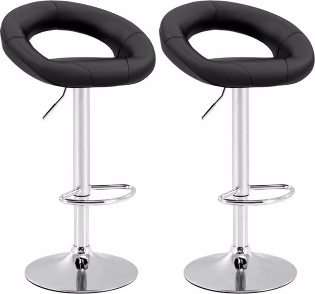 Costway Set of 2 Modern Black Synthetic Leather Swivel Dining Bar Stools