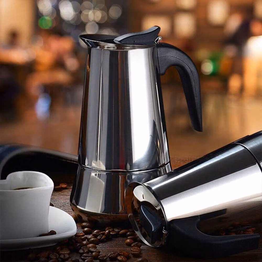 FLAVORA Stainless Steel Espresso Maker, 6 Cup, 300ml, Silver – 4