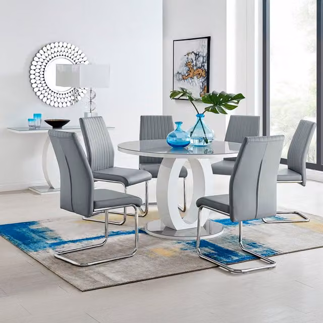 FurnitureboxUK Giovani Round Grey Dining Set with 120cm Glass Table and 4 Lorenzo Chairs