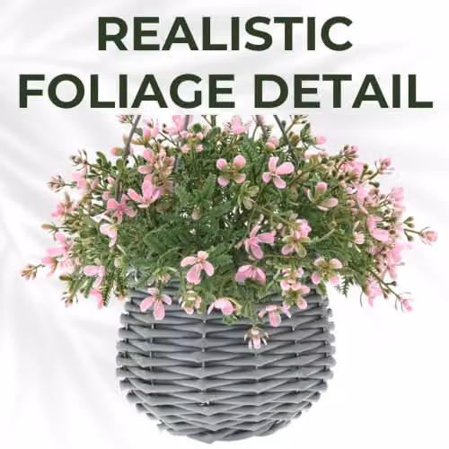 Ark Mat 2 Pack UV Resistant Artificial Floral Hanging Baskets in Pink, Diameter: 34 cm – 5
