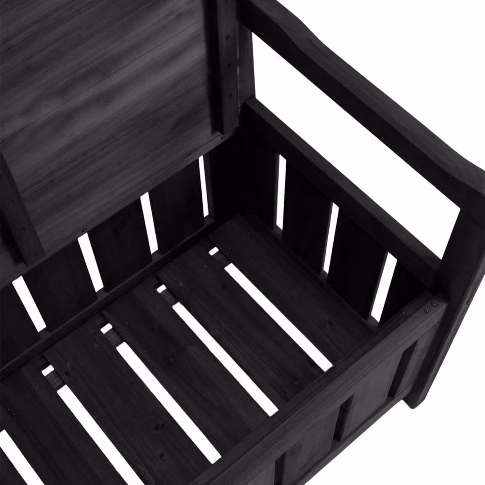 EONLION Black Wooden Outdoor Storage Bench Box for Garden and Patio, Width: 100 cm – 4