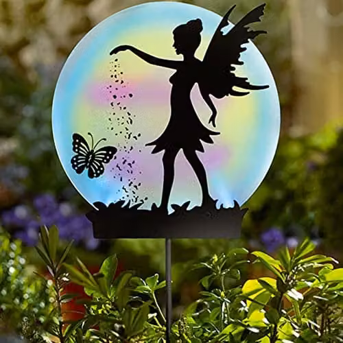 mysmartbuy Fairy and Butterfly Silhouette Solar Garden Stake Light, Multicolour Metal Outdoor Sphere Lighting with Dusk Sensor, H50 x W25 x D4 cm – 2