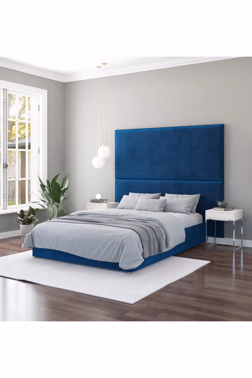 Aspire Large Upholstered Velvet Wall Panel Headboard in Blue, W: 210 cm, H: 90 cm, D: 9 cm – 2