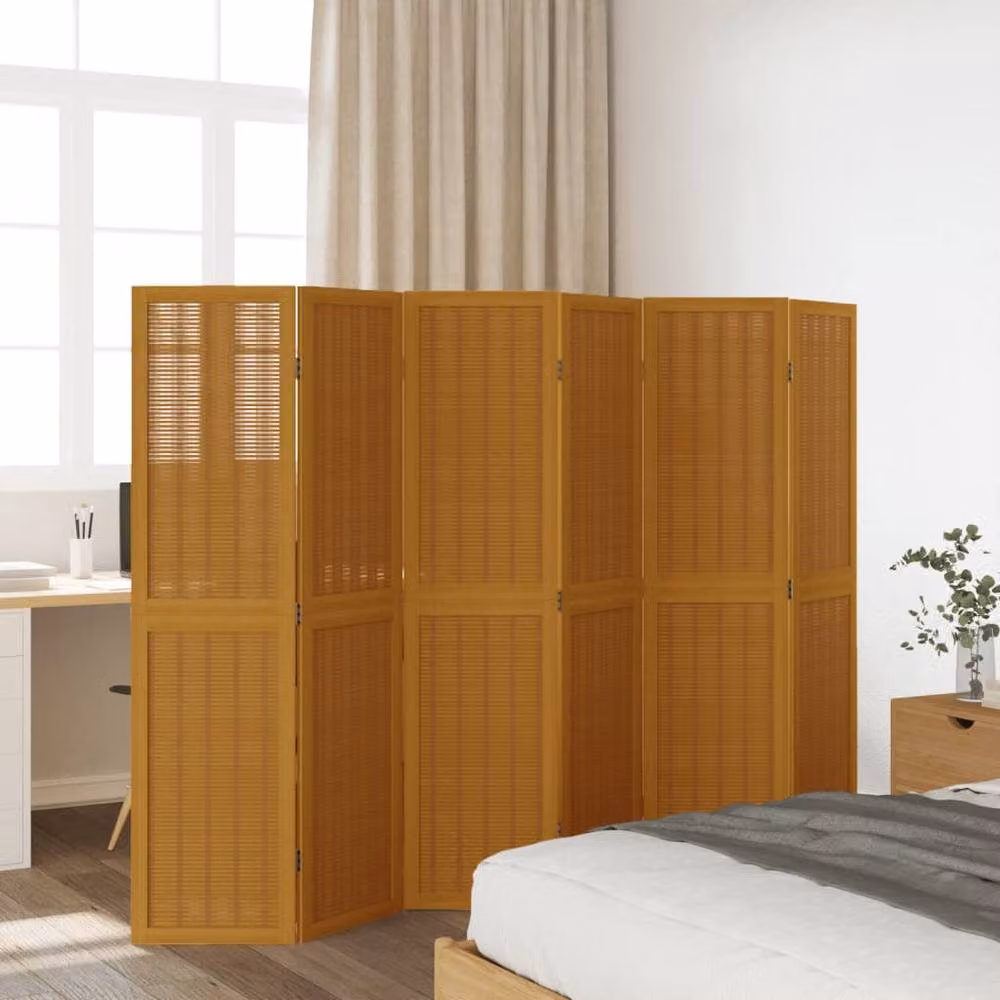 Berkfield Home 6 Panel Brown Solid Wood Paulownia Room Divider – 2
