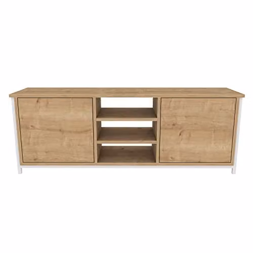 DECOROTIKA Otis Modern TV Unit in White, Gold and Anthracite, W: 140 cm, D: 35 cm, H: 51 cm – 1