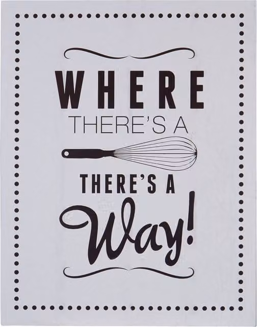 Orsina Where There's a Whisk Wall Plaque, Grey Vintage Typography Canvas with Whisk Illustration, W/H: 26 x 20 cm