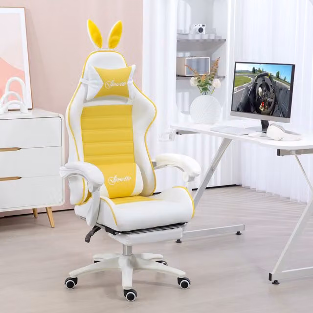 Vinsetto Yellow Gaming Chair with Synthetic Leather, Headrest and Armrests