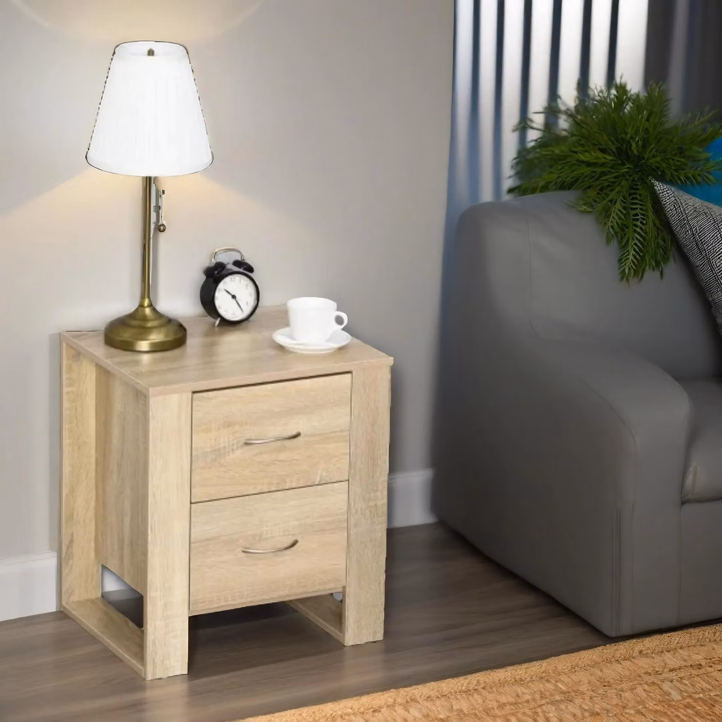 Pirlo Plush Bedside Table with 2 Drawers in Natural Brown – 2