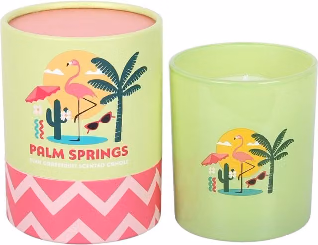 Something Different Wholesale Retro Palm Springs Scented Votive Candle, Green and Beige, Fresh Fruity Summer Scent