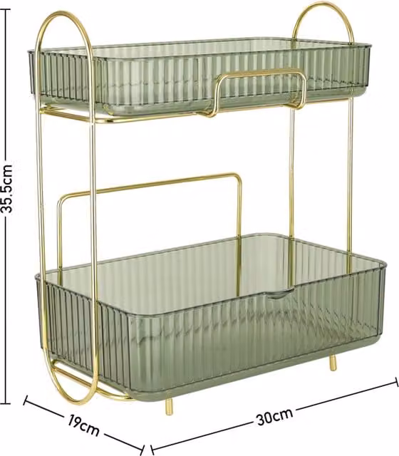 Livingandhome 2-Tier Freestanding Makeup Organiser Rack with Handles, Green