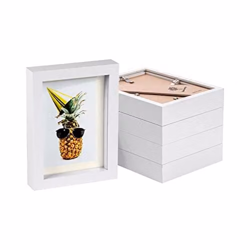 Nicola Spring Pack of 5 White Rectangular Single Photo Frames with Beige Mounts, Hanging Style, 10 x 15 cm