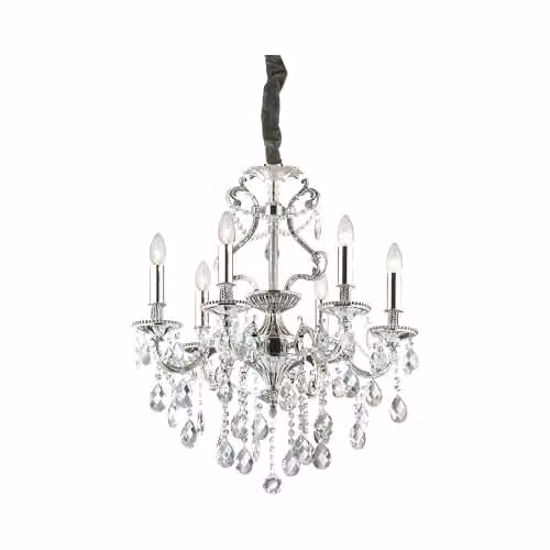 Ideal Lux Gioconda SP6 Suspended Crystal Pendant Light in Chrome and Silver