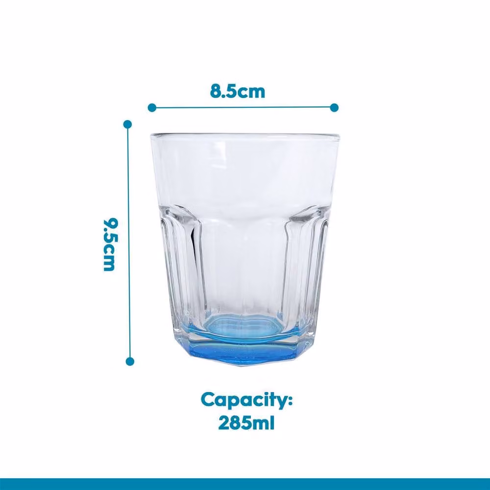 Argon Tableware Geometric Panelled Glass Tumblers with Multicolour Base, 285ml, Pack of 6 – 5