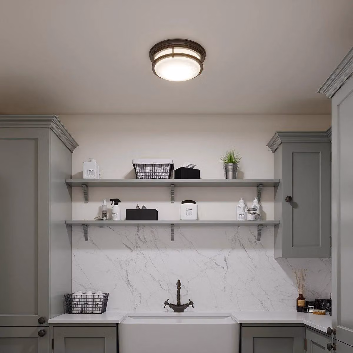 Netlighting Hadley 3 Light Semi Flush Ceiling Light in Oil Rubbed Bronze and Brown with E27 Glass Shades – 3