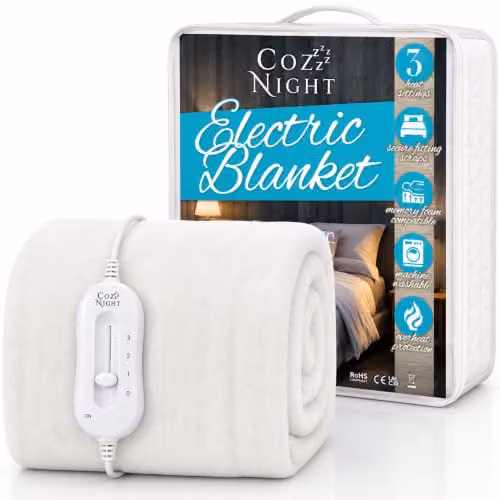 Cozy Night Single White Plush Electric Blanket with 3 Heat Settings, W/D/H: 90 x 190 cm