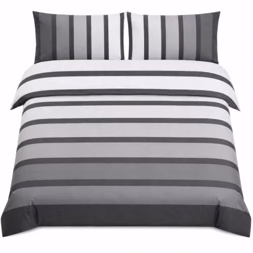 Rapport Home Soho Striped Polycotton Duvet Cover and Pillowcase Set in Black, White and Grey, W/D/H: 200 x 200 cm and 50 x 75 cm