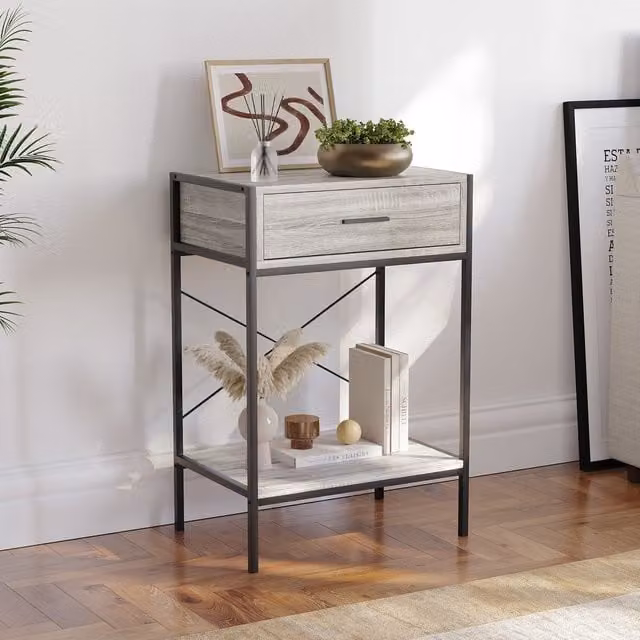 Vida Designs Brooklyn 1 Drawer Console Table in Grey and Black