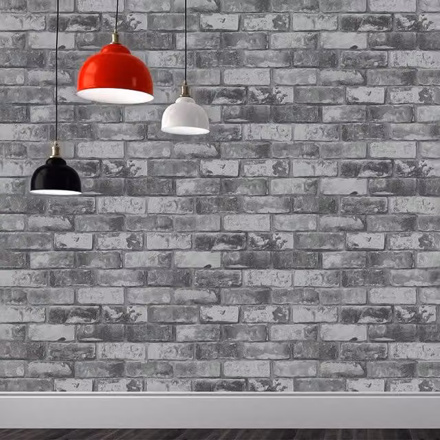 Debona Grey Brick Effect Weathered Stone Realistic Wallpaper