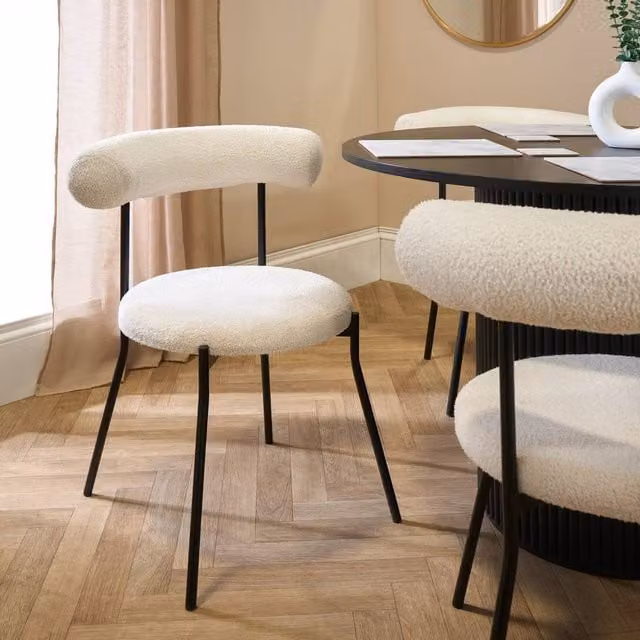 OHS Modern Boucle Accent Dining Chair with Padded Seat and Metal Legs in White