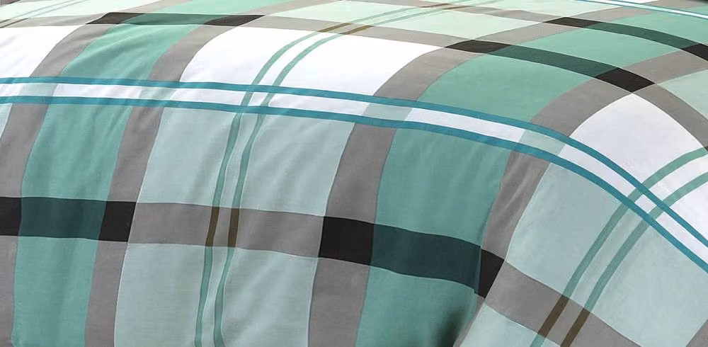 Homes-Linen Checkered Duvet Cover Set in Green, Cotton and Polyester, W/H: 90 x 200 cm – 3