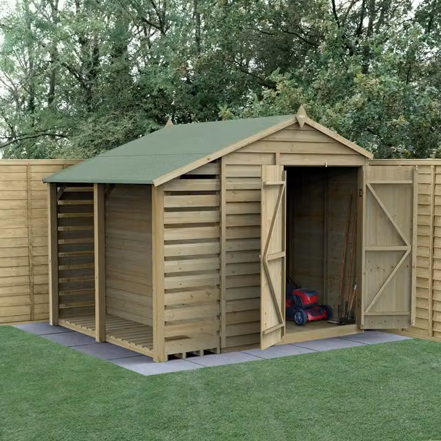 Forest Garden 4LIFE 6x8 Apex Wood Shed with Lean To in Brown