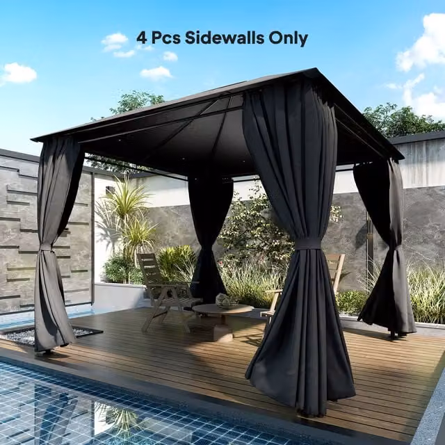 Outsunny 4 Pack Replacement Gazebo Curtains in Dark Grey Polyester with UPF 50+ UV Resistance for 3 x 3 m Gazebos