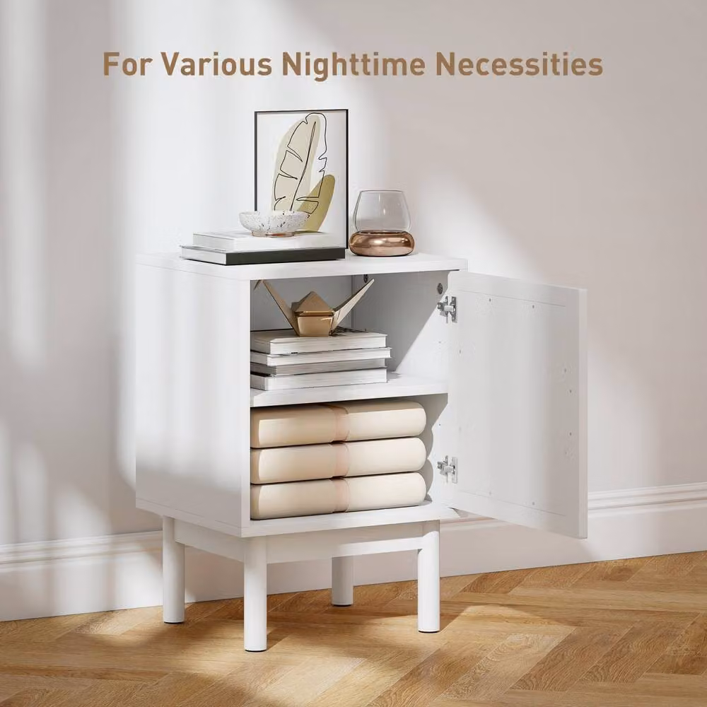 Wyld Haus Luna White Wooden Rattan Bedside Table with Arched Hinged Doors and Adjustable Shelves W/D/H: 40 x 35 x 58 cm – 3