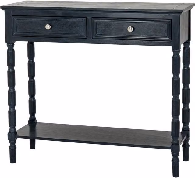 Lemon Pavilion Contour Collection 2 Drawer Console Table, Black, W: 90 cm, H: 80 cm, D: 33 cm