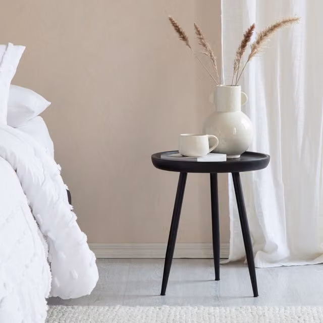 Chervey Mango Wood Round Side Table in Black