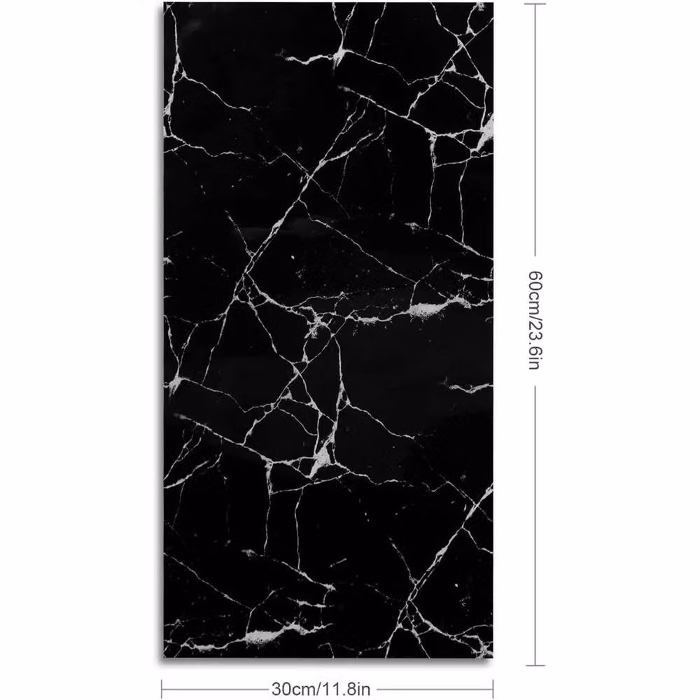 FLAVORA Black Marble PVC Self-Adhesive Wall Sticker Tiles – 3