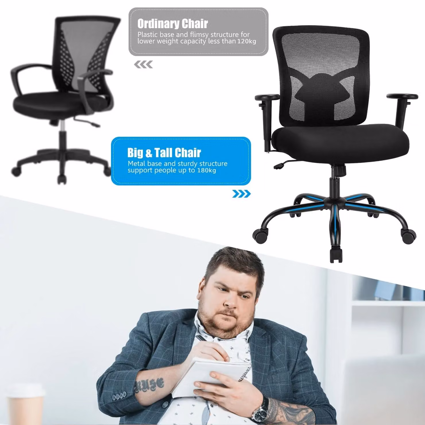 Costway Ergonomic Black Mesh Executive Office Chair with Adjustable Weight and Armrests – 4