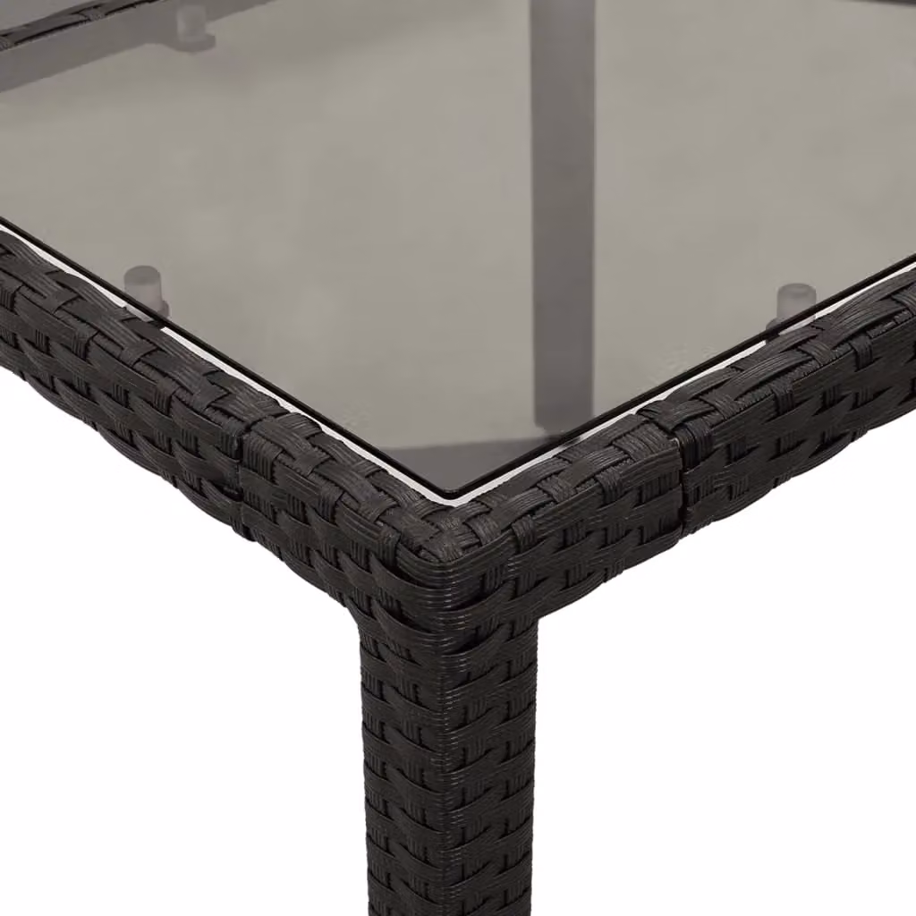 Berkfield Home Modern Poly Rattan Garden Table with Glass Top, Black, W/D/H: 150 x 90 x 75 cm – 5