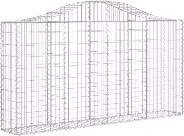 Berkfield Home Decorative Arched Gabion Baskets, 2 Piece Set, Galvanised Steel, Silver, W/D/H: 200 x 30 x 100/120 cm – 1