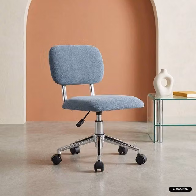 Sweek height-adjustable children's task chair in blue chenille fabric with castors – 1